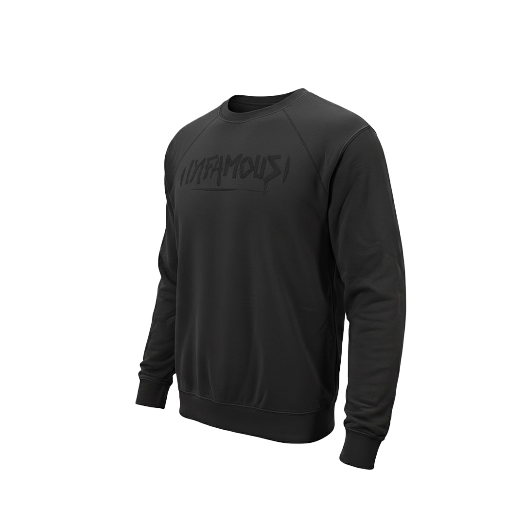 Crew Neck Sweatshirt - Black on Black Infamous