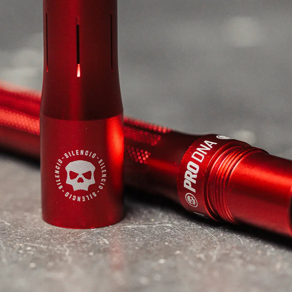 PRO DNA SILENCIO™ BARREL KIT - GLOSS RED - COCKER THREAD Infamous Paintball