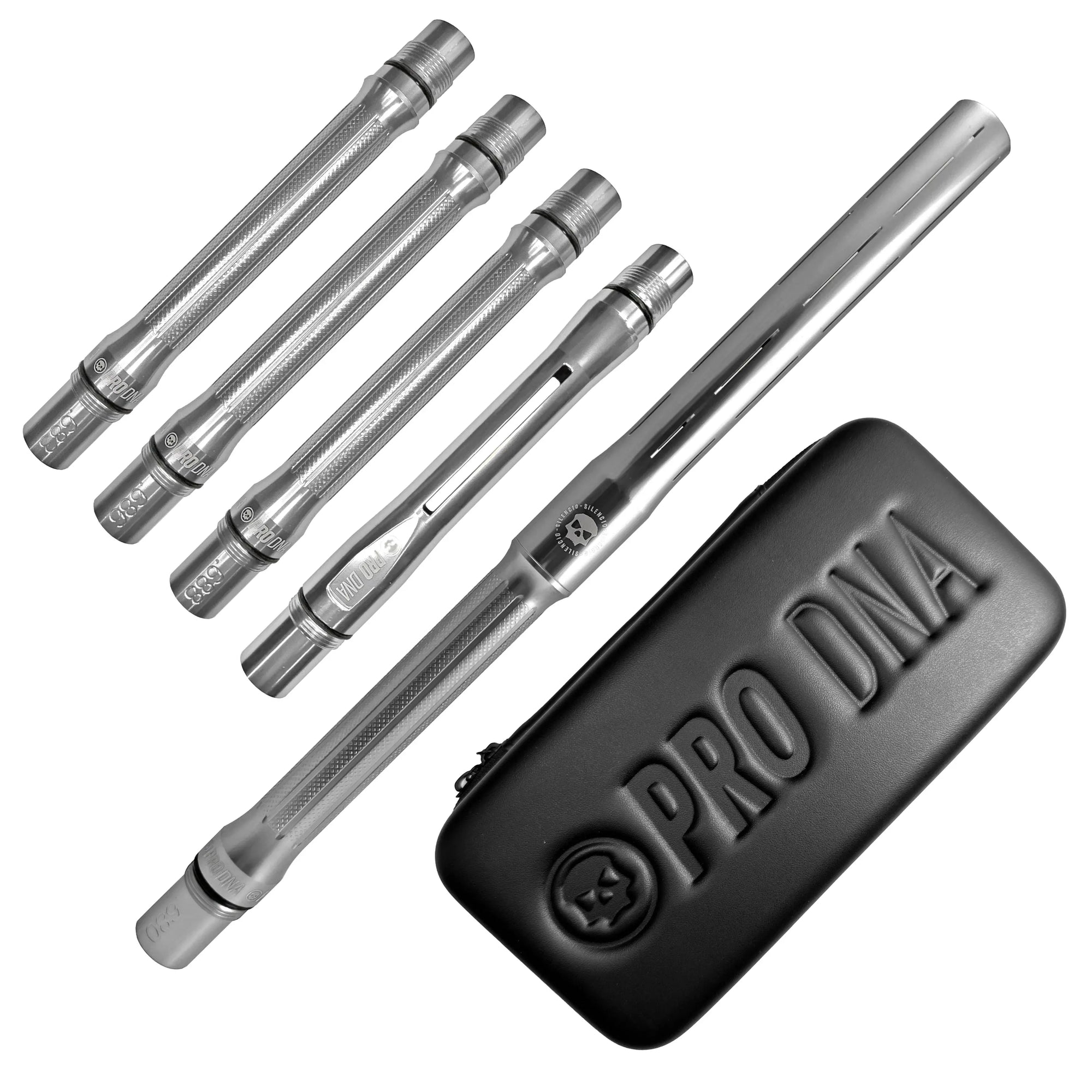 PRO DNA SILENCIO™ BARREL KIT - GLOSS SILVER - COCKER THREAD Infamous Paintball